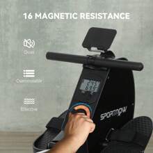 SPORTNOW Folding Rowing Machine, 16-Level Magnetic Rower Machine With Dual Aluminium Slid Rail And LCD Monitor, Vertical Storage, For Home Gym Cardio Training, 150kg Weight Capacity - Silver - View 3