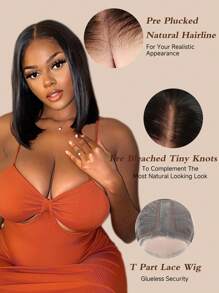 T Part Bob Wigs Human Hair 13x4x1 Lace Front Straight Bob Wigs For Women 180% Density Short Bob Glueless Wig Pre Plucked With Baby Hair Natural Black Color 180% Density - Natural Black - View 3