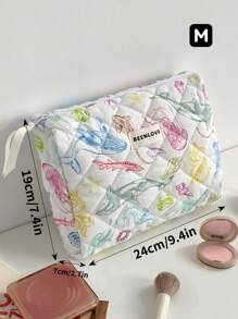 1Pc/Set Colorful Marine Life Pattern Quilting Cosmetic Bag, Vibrant Marine Life Print Cosmetic Pouch, Macaron Color Versatile Makeup Bag Set, Large Capacity Kawaii Toiletries Bag Set With Handle Makeup Travel Toiletry Organizer Essentials Gifts Storage Zipper Accessories Nail