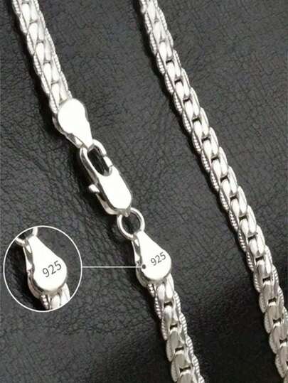 Collar de cadena lateral de plata esterlina S925 de 1 pieza, joyería de moda y regalo para hombres