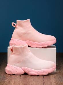 经典儿童/学生软底袜子鞋，新款透气运动鞋，一脚蹬休闲鞋 - 粉色 - 查看 4