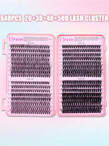 640 Pcs, D Curl, Lash Extension Kit DIY 30D, 40D, 50D Lash Clusters Eyelash Extension Kit, 5-16mm Mix Individual Lashes Kit With Lash Bond And Seal, Remover ,Lash Tweezers For Self Use