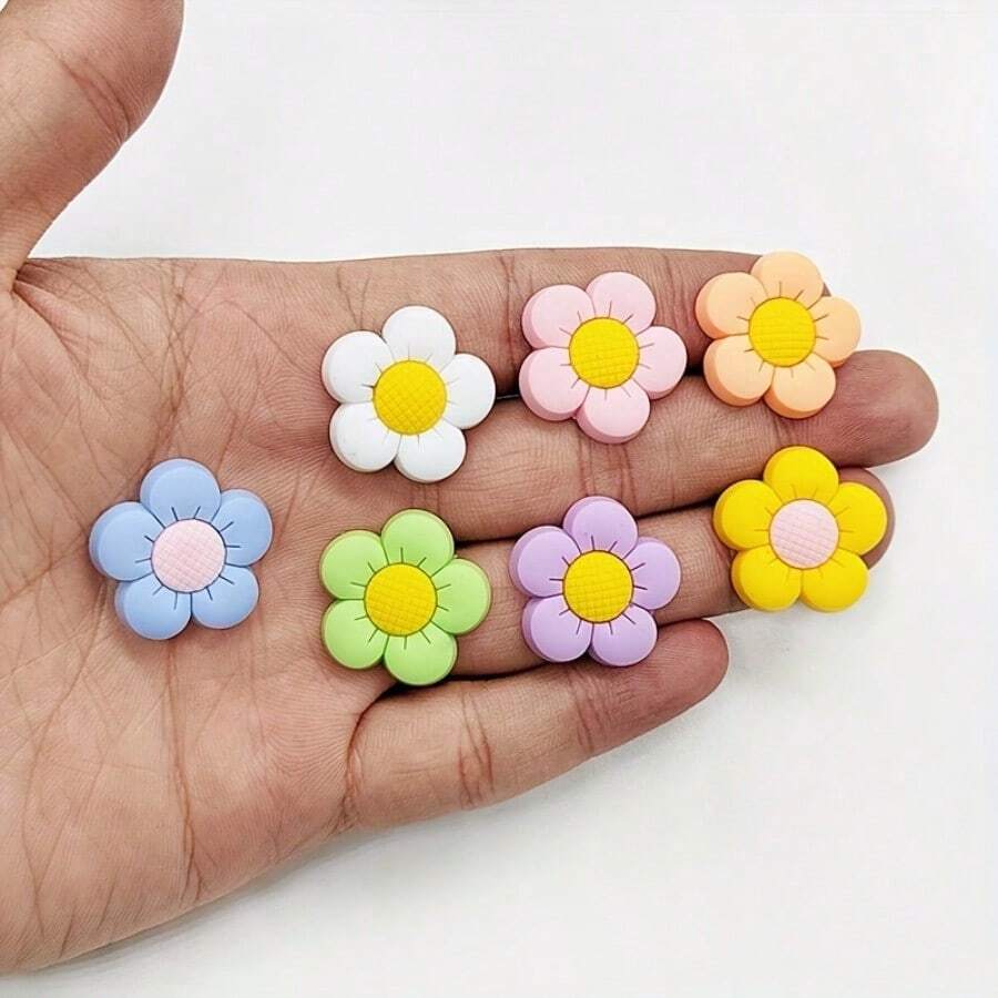 7-Piece Set Of Removable Flower Shoe Charms - Creative Street Style Decoration, Mixed Color PVC Material - Perfect Christmas Gift Accessories - Multicolor - View 1