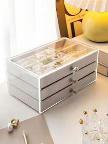 1 Three-Layer Acrylic Flannel Jewelry Box, Drawer Style Jewelry Storage Container, Necklace, Earring, Ring Jewelry Storage Box - Jewelry Box - View 12