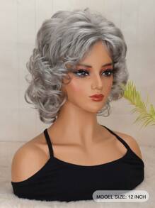 Women's Synthetic Wig With Bangs Gray Middle-Aged And Elderly Short Curly Hair, Suitable For Daily Wear,Role Playing Classic And Fashionable Curly Wig With Bangs