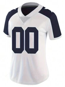 Personalisiertes Damen American Football Trikot mit Name und Nummer, Weiß V-Ausschnitt, personalisiert, Kurzarm, Party, Spiel, Training, Wettkampf, Sport Top zum Selbstgestalten, Größen S-XXL - Weiss - Übersicht 2
