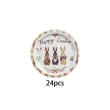 24 件/72 件复活节派对餐具套装 - 棕色格子、蝴蝶结、心形、兔子图案纸盘和餐巾、一次性餐具、复活节主题派对装饰、餐桌装饰