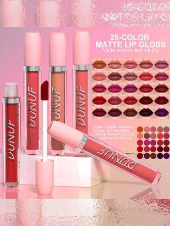  DUNUF 25 色哑光天鹅绒防水唇膏，持久唇彩