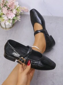 Ballet Flats Style Women's Spring New Square Toe Flat Shoes, Minimalist Retro Mary Jane Flat Shoes