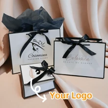 5 件装统一尺寸定制徽标纸质礼品袋适用于小型企业珠宝服装购物包个性化徽标图片礼品包婚礼礼品情人节伴娘礼品袋 - 彩色 - 查看 2