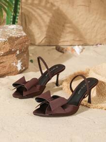 On feet& in love Giày sandal cao gót bằng satin thời trang xuân/hè dành cho nữ, họa tiết bướm, mũi nhọn, quai ngang mắt cá chân, gót nhọn. - màu nâu - Xem 6