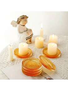 4pcs Glass Candle Holders, Coasters For Wedding, Valentine's Day, Dining Table Center Decor, Home Decoration, Coffee Cups, Ashtrays, Festival Events, Family Gatherings, Themed Parties