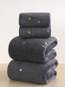 1/2件珊瑚絨刺繡「星空」超細纖維浴室毛巾或臉巾，居家手巾，時尚浴巾，柔軟親膚浴室毛巾，居家浴室裝飾 - 深灰色 - 查看 3