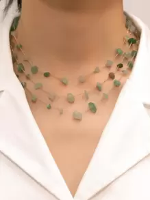 1件色彩鲜艳的不对称天然石项链，注意避免缠绕，因为天然材料易碎（天然玉石颜色和形状随机） - 綠色 - 查看 10
