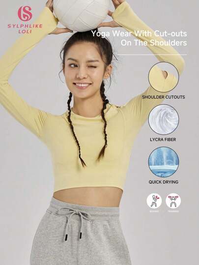 SLOLI Slim-Fit Long Sleeve Crop Top Athletic Shirt For Women, Breathable Yoga Gym Clothing