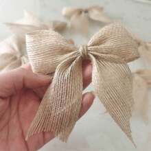 4 Stück DIY handgemachte dekorative Schleifen, vintage Juteschleifen für Hochzeitsdekoration, Geschenkverpackung, Feiertags-Dekoration, Partyzubehör - Khaki - Übersicht 4