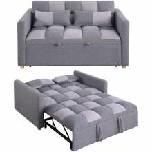 3 In 1 Sleeper Sofa Couch Bed, Small Teddy Convertible Loveseat Futon Sofa Pull Out Bed, Adjustable Backrest, Pillows,For Living Room Apartment - Grey - View 7