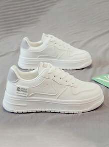 Zapatillas blancas informales para mujer, nuevas zapatillas cómodas con aumento de altura,  Zapatillas De Tenis Para Mujer Con Suela Gruesa Transpirabl  , Zapatos Casuales de Suela Gruesa.Zapatillas Deportivas Casuales Versátiles Al Aire Libre Para Mamá, Zapatos Para ,Zapatos informales transpirables, absorbentes del sudor y versátiles con cierre de cordones.Adecuados Para Todas Las Estaciones - Gris - Ver 1