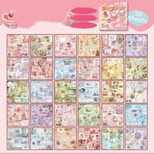 30 Sheets Japanese Style Cute Desserts Pattern Stickers, Retro Aesthetic For Scrapbooking And Journaling,School Supplies,Back To School - Multicolor - View 10