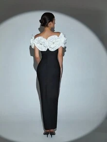 Vestido de mujer para el Día de San Valentín, vestido ajustado de vendaje con hombros descubiertos y flores 3D, vestido de noche, vestido para eventos de boda, vestido de cóctel semi formal para baile de graduación, invitado de boda, graduación, Año Nuevo