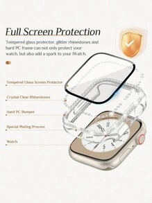 1个男女通用透明水晶装饰超薄钢化玻璃保护壳,兼容 Series Ultra/SE/11/10/9/8/7/6/5/4/3/2/1,38/40/41/42/44/45/46/49mm,智能手表保护壳配件 - 無色 - 查看 3