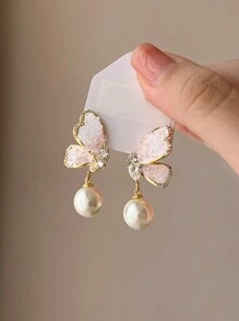 Pendientes tipo botón elegantes con flor de perla vintage, accesorios de joyería versátil y personalizada de estilo coreano