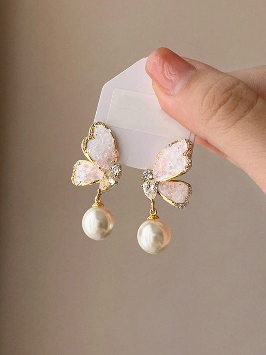 Pendientes tipo botón elegantes con flor de perla vintage, accesorios de joyería versátil y personalizada de estilo coreano