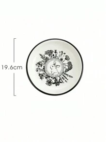 1pc Minimalist French Style Ceramic Plate, 7.8 Inch, Embossed, Heat-Resistant, Vintage Niche Design, High-Quality Dessert, Cake, Breakfast, Fruit Plate, Suitable For Home, Dining Room, Hotel, Cafe