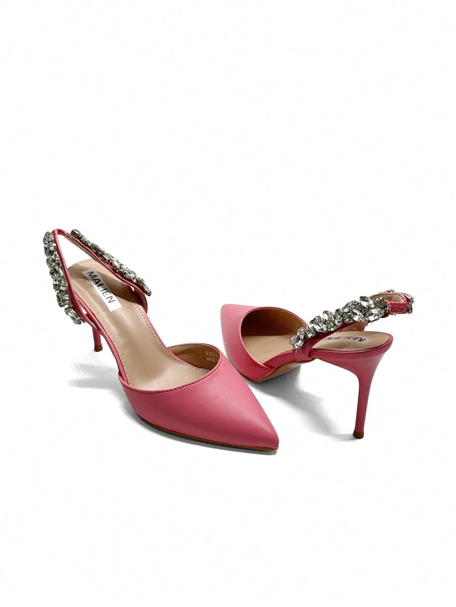 Women's Rhinestone Decor Pointed Toe Minimalist High Heels, Casual Daily Wear Stylish High Heels - Hot Pink - View 1