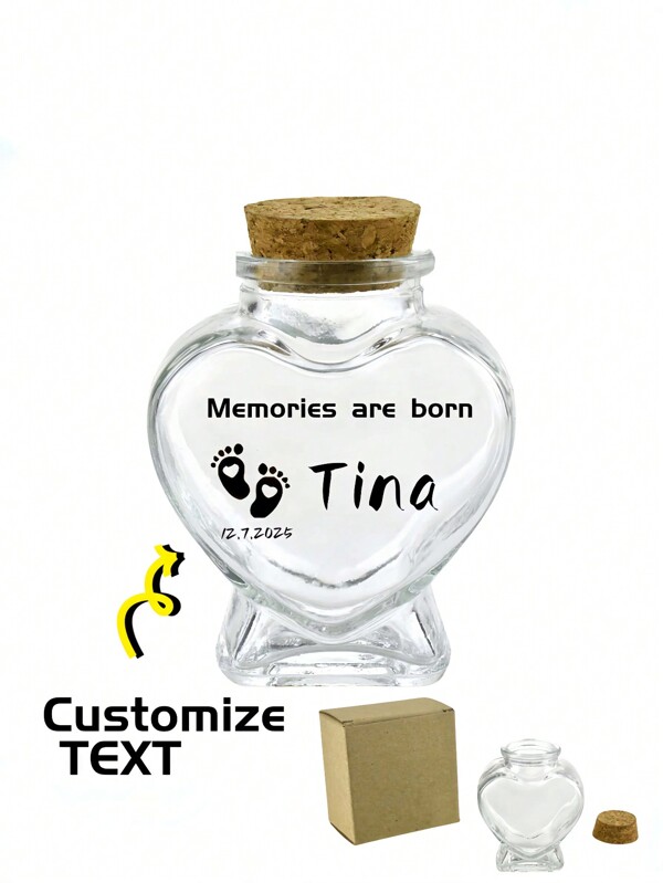 Personalized Memorial Glass Cup For Newborn, With Wooden Stopper, Laser Engraved Text - Birth Date, Name, Message, Highly Commemorative, Great Gift