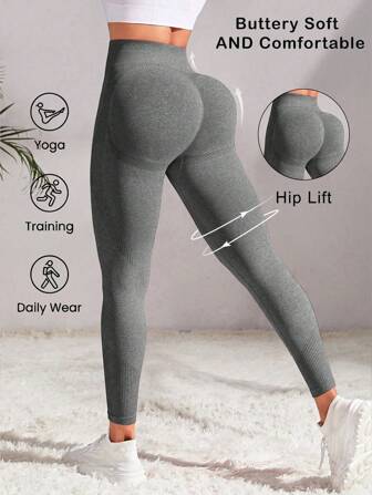 女士瑜伽裤休闲打底裤高腰提臀训练打底裤运动健身灰色训练裤塑形蜜桃臀跑步锻炼简约户外舒适瑜伽裤女士瑜伽裤长款紧身裤