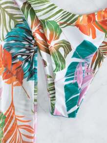 3-Piece Bikini Set With High Slit And Tropical Print, Beach Cover-Up For Summer. - 彩色 - 查看 5