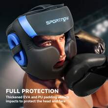 SPORTNOW Boxing Headguard, Boxing Headgear Helmet With Adjustable Strap For Full Face Protection For Kickboxing Sparring Martial Arts Karate Taekwondo - Blue - View 3