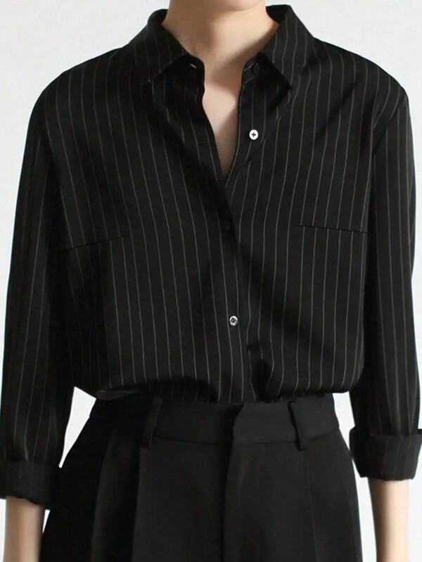 Camisa listrada casual plus size para mulheres