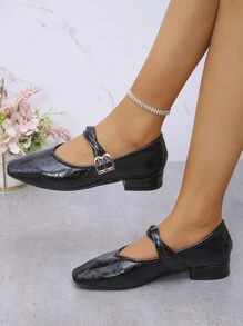 Ballet Flats Style Women's Spring New Square Toe Flat Shoes, Minimalist Retro Mary Jane Flat Shoes