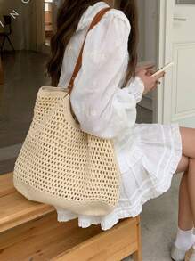 2024 新款大容量女士托特包，多功能单肩海滩度假草编通勤手提包，沙滩钱包，非常适合夏季、度假和日常使用，旅行必备品，海滩必需品，海滩必需品，海滩用品和夏季必需品，最新度假包