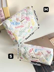 1Pc/Set Colorful Marine Life Pattern Quilting Cosmetic Bag, Vibrant Marine Life Print Cosmetic Pouch, Macaron Color Versatile Makeup Bag Set, Large Capacity Kawaii Toiletries Bag Set With Handle Makeup Travel Toiletry Organizer Essentials Gifts Storage Zipper Accessories Nail