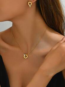 Set de 3 piezas Collar y aretes de girasol, Set de 2 piezas Collar y aretes únicos con forma de semicírculo de acero titanio estilo hip hop, Conjunto de joyas personalizadas de moda, regalo ideal para mejores amigas