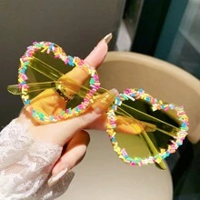 1 Peça Óculos de Moda de Impressão Gradiente Colorido, Padrão Abstrato em Forma de V, Estilo de Rua Casual Fofo, Lente de PC para Praia, Viagem, Uso em Todas as Estações para Férias na Praia, Ao Ar Livre, Viagem