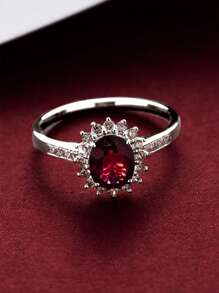 BALMORA 1 件复古风格 S925 镀银 18K 金玫瑰皇后方晶锆石红宝石戒指，优雅的女士珠宝礼物 - 銀色 - 查看 6