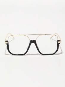 1pc Retro Design Selfie Dual-Beam Shaped Metal Thick Oversize Eyeglasses, Multi-Color, Metal Hinge, Classic Vintage 3D Style, Fashionable Non-Prescription Glasses