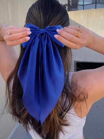 1pc Elegant Vintage Solid Color Oversize Ribbon Bow Spring Hair Clip, Suitable For Daily Use, Holiday Gifts, Parties - Polyester Spring Clip Hair Accessory, New Arrival, Hair Barrettes Hair Clips Claw Clips, School Stuff, College, Bows, Cute, Hair Accessories