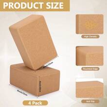 4 Pcs Cork Yoga Blocks 9 X 6 X 4 Inch Cork Yoga Brick Non Slip Supportive Yoga Equipment High Density Bricks Wood Yoga Blocks For Stretching Flexibility Balance Fitness Pilates - 摩卡棕 - 查看 3