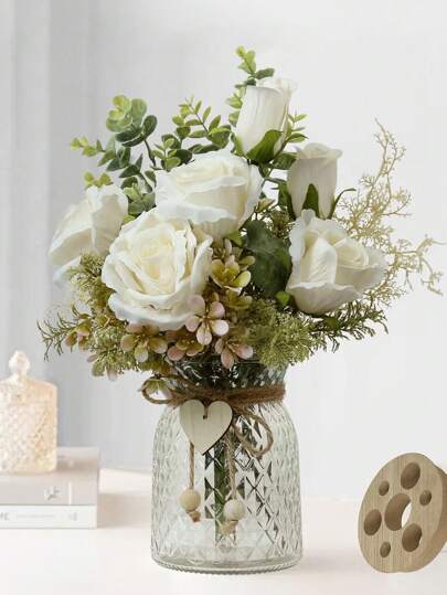 1 ramo de flores artificiales, rosas de seda artificial para jarrón con arreglo floral, centro de mesa para comedor, decoración para boda, hogar, oficina y cocina