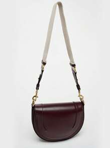 2025新款时尚安哥拉红马鞍图案女士单肩包，设计师款小翻盖手提包，奢华PU皮革宽肩带斜挎包