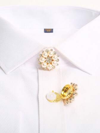 Fashion Cufflinks For Shirt Decorative Women Button Cover Faux Pearl Sleeve Button, Button Clips Metal Button Accessories 2pcs/Bag No Sewing Buttons Wedding Holiday Gift