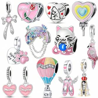 1 st Delikat Regnbågsfjärilshänge Pärlstav Luftballong Hjärta Lollipop Söt Björn Söt Tekopp Katt Ros Mors dag Kära husdjursfavorit Madonna Rosa papegoja Balettskor Lotushänge Fit Armband Halsband Nyckelring Pärlor DIY-smycken Gör lyxgåva till flickvän