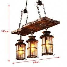 Rainaut 40W Rustic Wood 3 Heads Chandelier Industrial Ceiling Lamp Pendant Light Hanging, 110V, (Bulbs Not Included) - Retro - View 3
