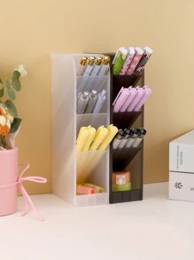 1pc 4 Stages Clear Frosted Pen Holder,Vertical Pen Storage Box, Office And School Supplies,Translucent Pen Storage Rack - Multicolor - View 1