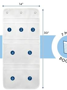 Organizador de ducha, organizador de baño o ducha con malla de secado rápido, 7 bolsillos para guardar champú, jabón, esponja vegetal y artículos esenciales para cruceros, 17 x 22 pulgadas, color blanco, 1 paquete